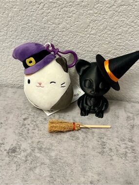 Squishmallows Purple Witch Hat Cat Clip Plush & Black Witch Cat Figure